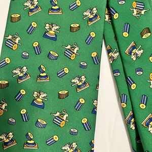 Salvatore Ferragamo Silk Tie Green with Whimsical Rabbit Print Made in Italy
